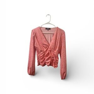 Lipslide Coral Floral Ruched Blouse Size Small